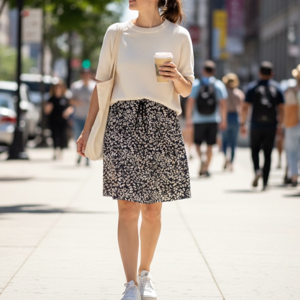 RIP SKIRT- Black & White Leaf Print Women's Skirt with built-in shorts & pockets